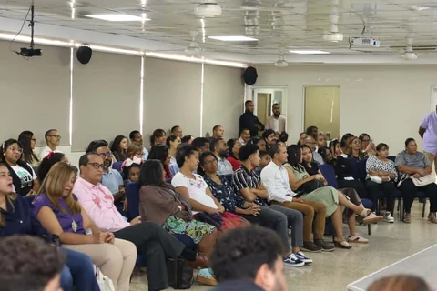 Congregation gathered in the Gazcue hall